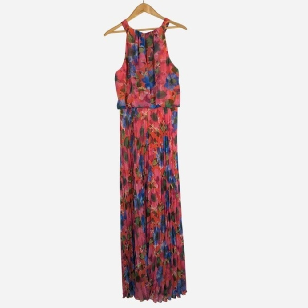 X by Xscape Floral Pleated Blouson Halter Maxi Dress Size 10 - Picture 5 of 11